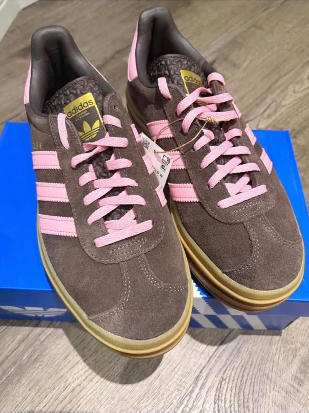 adidas Brown Suede Sneakers with Pink Stripes and Laces